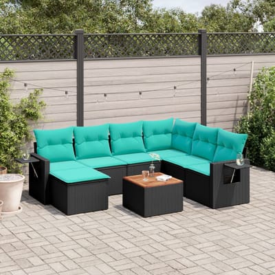 vidaXL - 8-delige - tuinbankset - met - kussens, - zwart - polyrotan