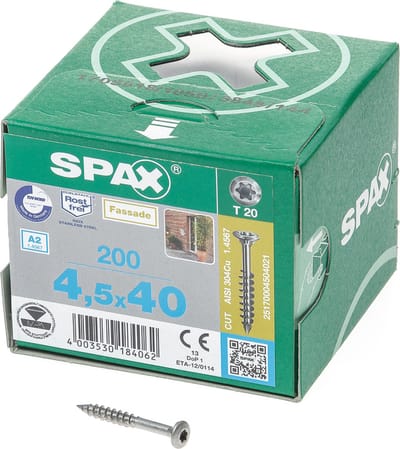 Spax - Gevel en Schuttingschroeven - Torx 20 Lenskop - 4,5 x 40mm Deeldraad - RVS (200 stuks)