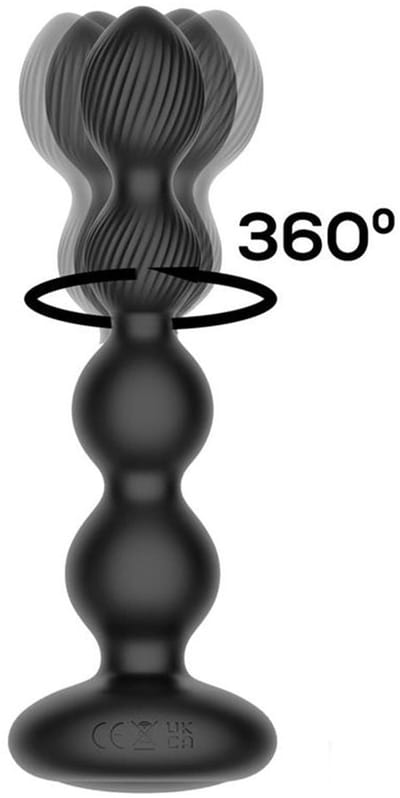 IY Mouve - Roterende en Vibrerende Geribbelde Buttplug met Afstandsbediening - 2 motoren - Zwart