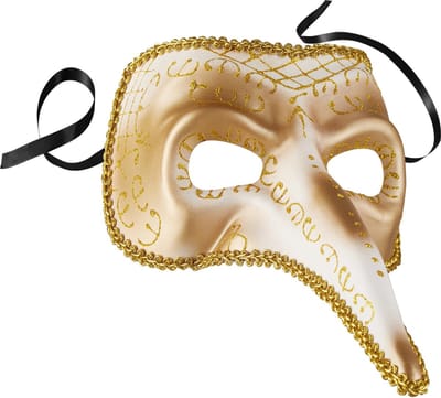 dressforfun - Venetiaans masker met lange neus en versieringen goud - verkleedkleding kostuum halloween verkleden feestkleding carnavalskleding carnaval feestkledij partykleding - 303552