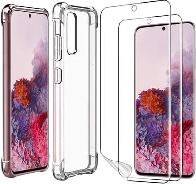 Hoesje Geschikt voor: Samsung Galaxy S20 - Case Anti Shock Hybrid & 2X Tempered Glas Combi - Transparant