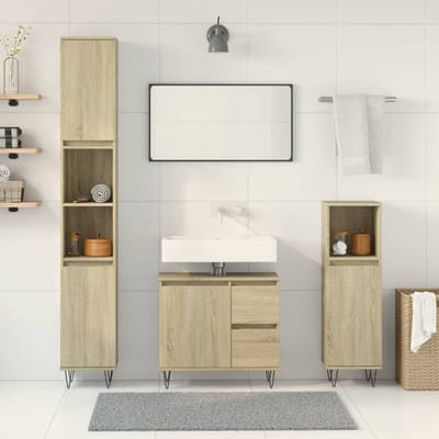 vidaXL - 3-delige - Badkamermeubelset - bewerkt - hout - sonoma - eikenkleurig