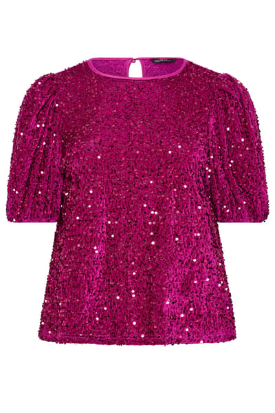 Limited Collection Felroze Top Met Pofmouwen En Pailletten Size 38