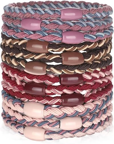 Boho Haaraccessoires: 12 Stuks Elastische Haargummis en Strikjes voor Dames en Meisjes, Perfect voor Dun, Dik en Lang Haar (Roze)