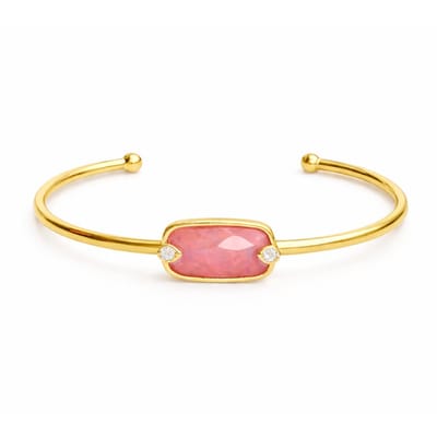 Twice As Nice Armband in edelstaal, ovaal met roze steen Goudkleurig 16cm