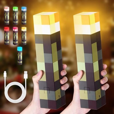 Set van 2 Wandlampen, Oplaadbare LED Fakkel, 7 Kleuren, Nachtlampje, Hand- of Wandmontage, Speelgoed Cadeau voor Kinderen, 28 cm