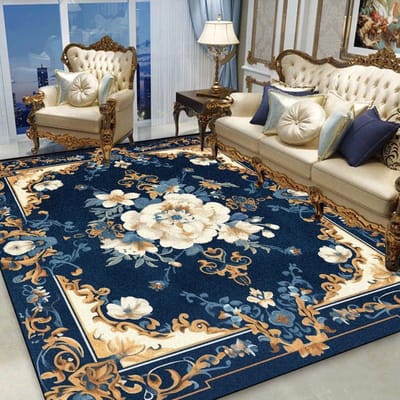 Europees Goud Bloemen Tapijt Woonkamer Blauwe Decoratie Bank Vloerkleden Antislip Huis Slaapkamer Garderobe Zachte Vloermat Wasbaar 180*280cm