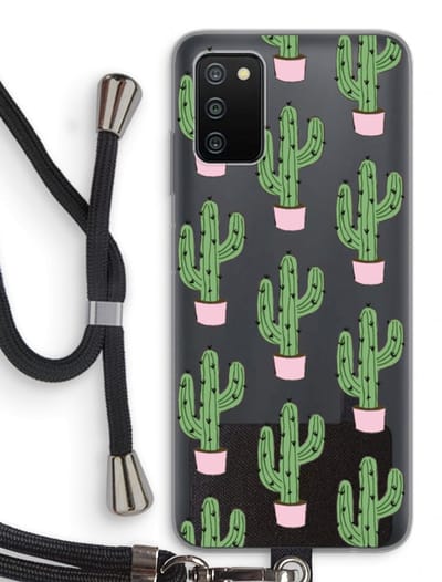 Case Company® - Hoesje met koord geschikt voor Samsung Galaxy A03S hoesje met Koord - Cactus Lover - Telefoonhoesje met Zwart Koord - Bescherming aan alle Kanten en Over de Schermrand