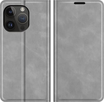 Cazy hoesje geschikt voor iPhone 14 Pro Max - Hoesje met Pasjeshouder - Luxe Book Case - Grijs