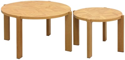 sweeek - Set van 2 ronde nesttafels met visgraateffect blad ø70cm / ø50cm - zala