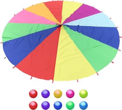 Kinder Parachute - Speel Parachute - Groepsspel Activiteit - Inclusief 10 Ballen - 2 Meter Diameter - Veelkleurig