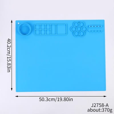 Tapis de peinture en silicone pour enfants, avec tasse et porte-pinceau, palette, tapis fait main bleu