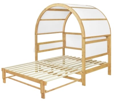 Kinderbed 140x200 cm Zonder Matras Bed EenpersoonsbedWit Natuur Massief Hout MDF Met Uitbreidbaar Boogdak Schuifbed Kleine Zijplank Voor Kinderkamer Slaapkamer