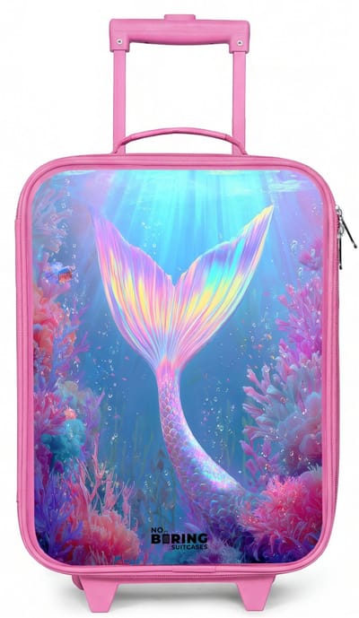 NoBoringSuitcases.com® - Kinderkoffer roze - Kindertrolley meisje - Zeemeermin - Koraal - Water - Koffer kind lichtgewicht - Reiskoffer trolley voor kinderen - Koffertje met lichtgevende wieltjes - Rolkoffer