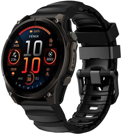 Stravo TrailFit Siliconen Bandje voor Garmin Fenix 5 (Plus)/Fenix 6 (Pro)/Fenix 7 (Pro-Sapphire-Solar)/Fenix 8 - 47mm/Fenix E/Epix (Pro) Gen 2 - 47mm - Robuuste sportieve siliconen horlogeband - QuickFit 22mm band voor Garmin smartwatches - Zwart