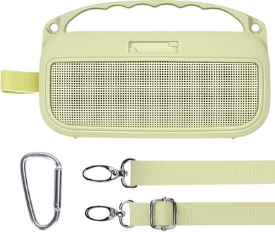 Siliconen hoes voor Bose SoundLink Flex draagbare speaker (2e generatie) met schouderbanden, handvat en bevestigingshaak - Lemon Geel, bescherming, stijl en functionaliteit