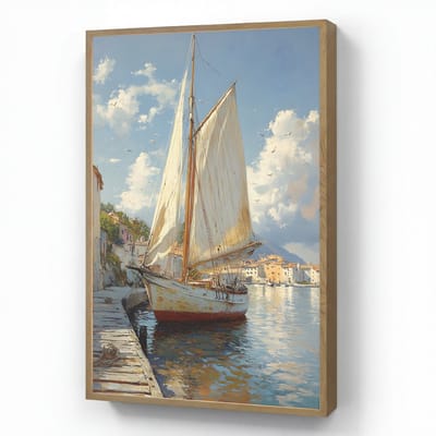 Wandlamp 60x90 cm - Oplaadbaar - Zeilschip - Huizen - Kade - Zee - Wandlampen binnen woonkamer - Slaapkamer lamp - Decoratieve nachtlamp - Vloerlamp draadloos