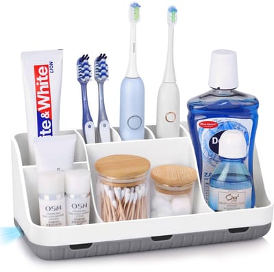 Dailygoods - Tandenborstelhouder - Badkamer organizer - 7 compartimenten - Wit - Tandpastahouder - Geschikt voor gezin en kinderen - Kunststof