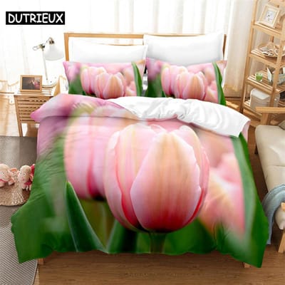 3D Tulp Bloemenprint Dekbedovertrek Set - 3 Delen Verkrijgbaar In Twin, Double En King Maten AU Double(180*210cm)3pcs