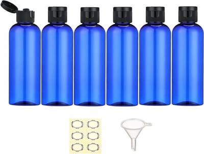 Set van 6 Herbruikbare 100ml Plastic Reistubes met Flipdeksel en Trechter voor Shampoo, Lotion en Toilettas, TSA-goedgekeurd voor Vloeistoffen