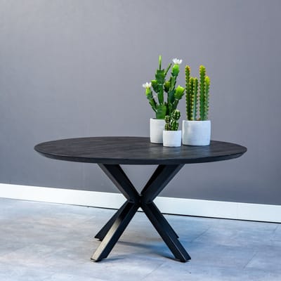 Mangohouten Salontafel Vicenza Black 90 cm Mahom Industrieel - Kleine tafel van Mangohout & Metaal - Industriële Huiskamertafel