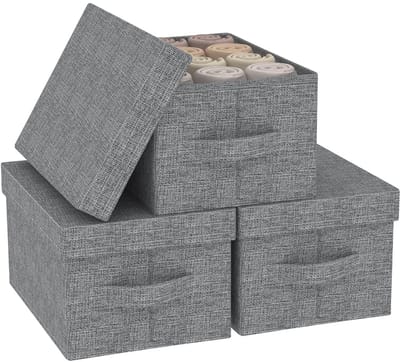 Unyqoos ® Multifunctionele Opbergdozen Set met Deksel voor Kleding en Meer, Grijs, 33 x 23 x 18 cm