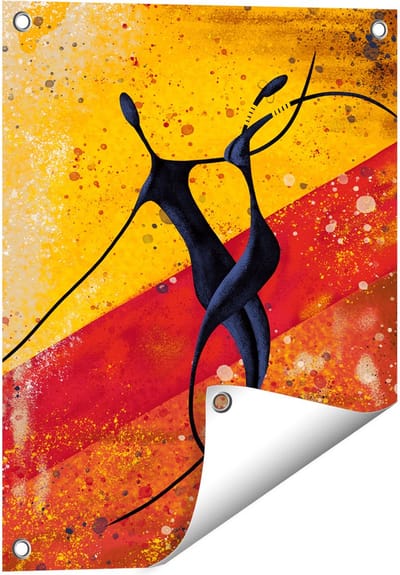 Gards Tuinposter Abstracte Kunst - Dansend Afrikaans Paar - 40x50 cm - Tuindoek - Tuindecoratie - Wanddecoratie buiten - Tuinschilderij