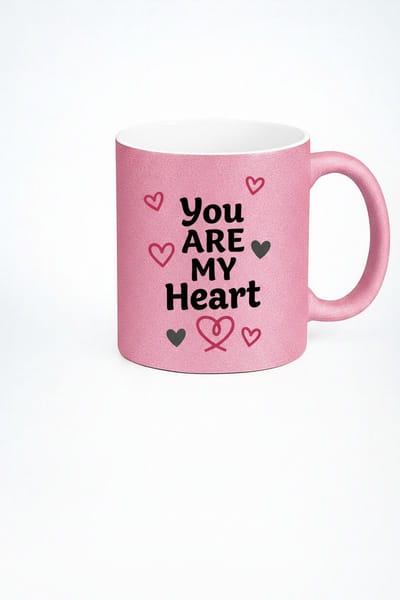 Valentijn Mok Roze Glitter - 'You Are My Heart' Liefdes Mok Cadeau