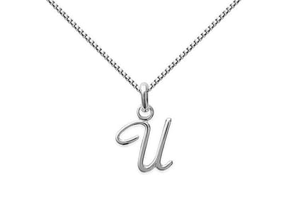 Amanto Ketting Letter U - 925 Zilver - Alfabet - 10x18mm - 50cm