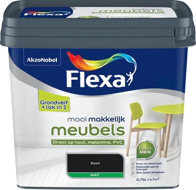 Flexa Houtlak Mooi Makkelijk Meubels - Mat - Zwart - 750ml
