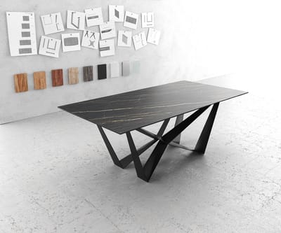 Eettafel Edge Laminam® keramiek bruin 200x100cm middenvoet vlak staal zwart
