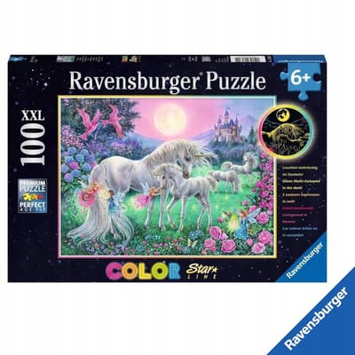 Ravensburger Puzzel Eenhoorns in Maanlicht XXL 100 Stukjes Glow-in-the-Dark