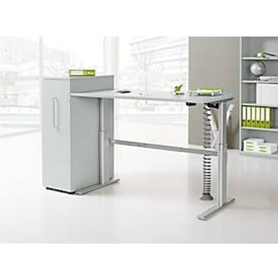 Standaard bureau, elektrisch in hoogte verstelbaar, rechthoekig, C-poot, B 1600 x D 800 x H 725-1185 mm, lichtgrijs/blank aluminium RAL 9006