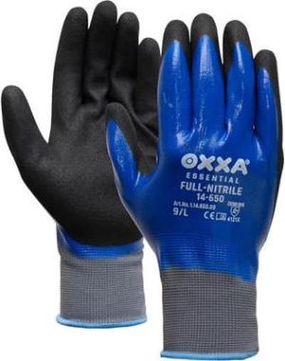 OXXA Full-Nitrile 14-650 handschoen M Oxxa - Blauw/zwart - Nitril/Nylon - Gebreid manchet - EN 388:2016