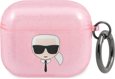 Karl Lagerfeld Karl's Head Silicone Glitter Case voor de Apple AirPods 3 (2021) - Roze