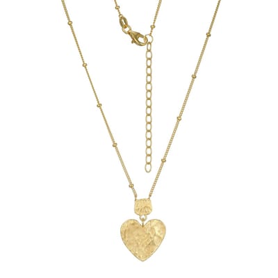 Cavill - Zilveren ketting met gehamerde vergulde hart hanger - 925 Sterling Zilver - Verstelbaar 45-50 cm - Elegante damesketting met karabijnsluiting
