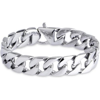 15 Mm Breedte Miami Curb Cubaanse Ketting Heren Armband Voor Mannen Luxe Gouden Kleur 316L Roestvrij Staal Klassieke Mannen Sieraden Cadeau Verpakt 20.5cm zilver