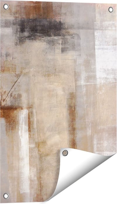 Gards Tuinposter Abstracte Kunst Bruin met Beige - 40x60 cm - Tuindoek - Tuindecoratie - Wanddecoratie buiten - Tuinschilderij