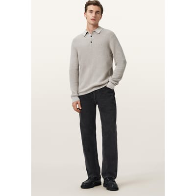 AllSaints Aspen Ls Polo Moon Grey Taglia: XXL | Maglioni a maglia Outlet | Uomo | Grigio