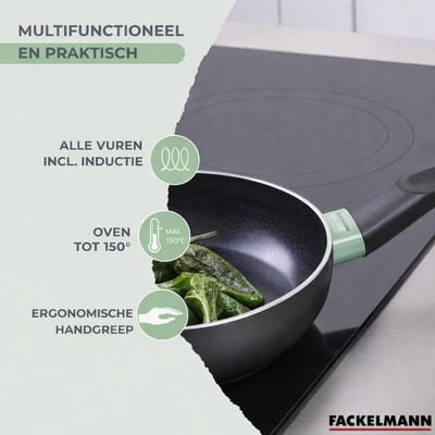 Set van 4 pannen 16 20 24 en 28 cm en 3 steelpannen 16, 18 en 20 cm keramische anti-aanbaklaag en 6 keukengerei Fackelmann Brandao