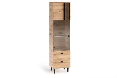 Vitrine Laura II Glas Bar Kast Kasten Rek Houten meubels Glazen deur met houten poten Staande vitrinekast Woonkamer kast