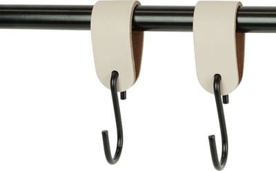 2x Leren S-haak hangers - Handles and more® | CREME - maat M  (Leren S-haken - S haken - handdoekkaakje - kapstokhaak - ophanghaken)