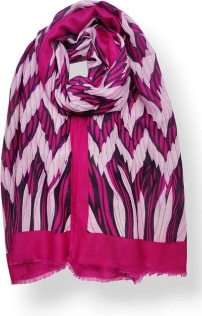 Lange dames sjaal Gitta fantasiemotief fuchsia roze wit zwart