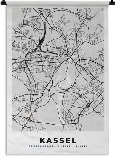 Wandkleed - Wanddoek - Kassel - Kaart- Duitsland - Stadskaart - Plattegrond - 120x180 cm - Wandtapijt