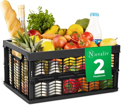 Set van 2 Opvouwbare Boodschappenkratten 30 Liter Zwart - Stevige Opbergboxen voor Auto en Keuken