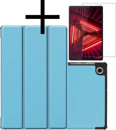 Hoes - Geschikt voor Lenovo Tab M10 FHD Plus (2e / 2nd Generatie) - Met Screenprotector - Trifold Bookcase - Hard Cover - Hardcover Book Case - Tablet Hoesje - Lichtblauw
