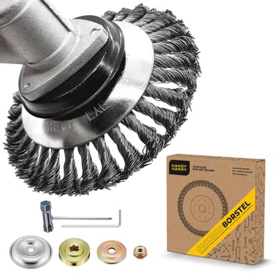 HANDY HARRY® Universele Onkruidborstel - Ø20 cm – Voor Bosmaaiers & Trimmers – Inclusief Montageset – Gehard Staal – Voegenborstel – Oppervlaktebehandeling – Roest & Vuil Verwijderen