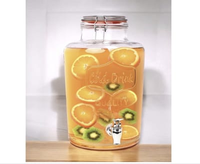 Drankdispenser, tapkraanfles, sapkan met tapkraan, weckglas-look, drinkglazen, cocktail drinkpot, 7,5 liter