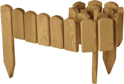 Garronda Rollborder - Flexibele houten - Gazonafscheiding - Palissade padenafscheiding - kan worden ingekort - Lichtbruin - Hoogte: 10 cm, hekje 100 cm - GD-BRU-Rollborder100