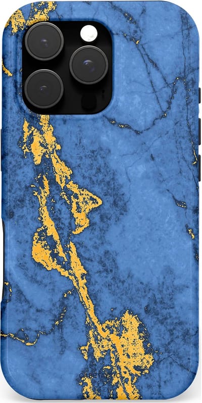 Casetastic hoesje geschikt voor Apple iPhone 16 Pro - MagSafe - Dubbellaagse bescherming - Koninklijk Marmer - Fashion Case - Blauw Goud
